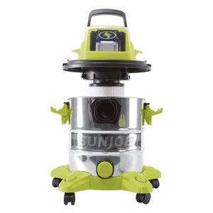 Front view of the Sun Joe 24-volt Cordless Portable Stainless Steel Wet/Dry Vacuum Kit.