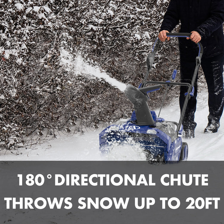 180-degree directional chute throws snow up to 20 feet.