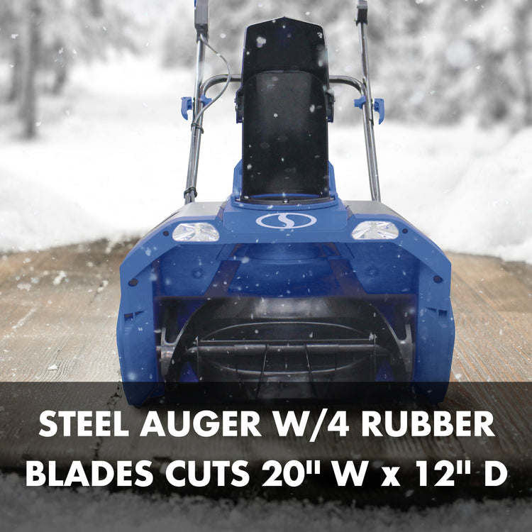 Steel auger with 4 rubber blades cuts 20 inches wide and 12 inches deep.
