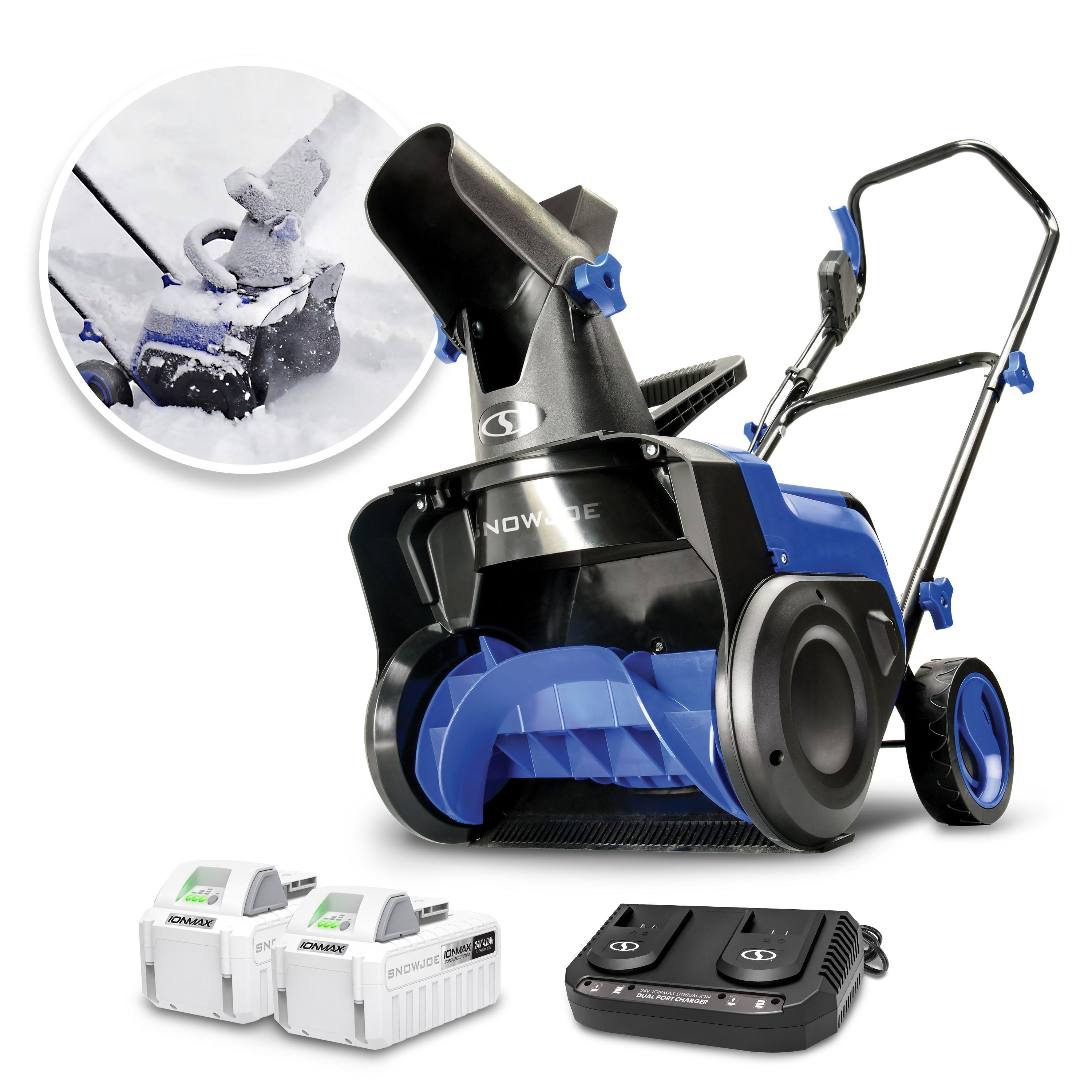 Snow Joe 24V-X2-SB15 48-Volt* IONMAX Cordless Single-Stage Snow Blower Kit | 15-inch | Brushless 750W Motor | W/ 2 x 4.0-Ah Batteries + Charger
