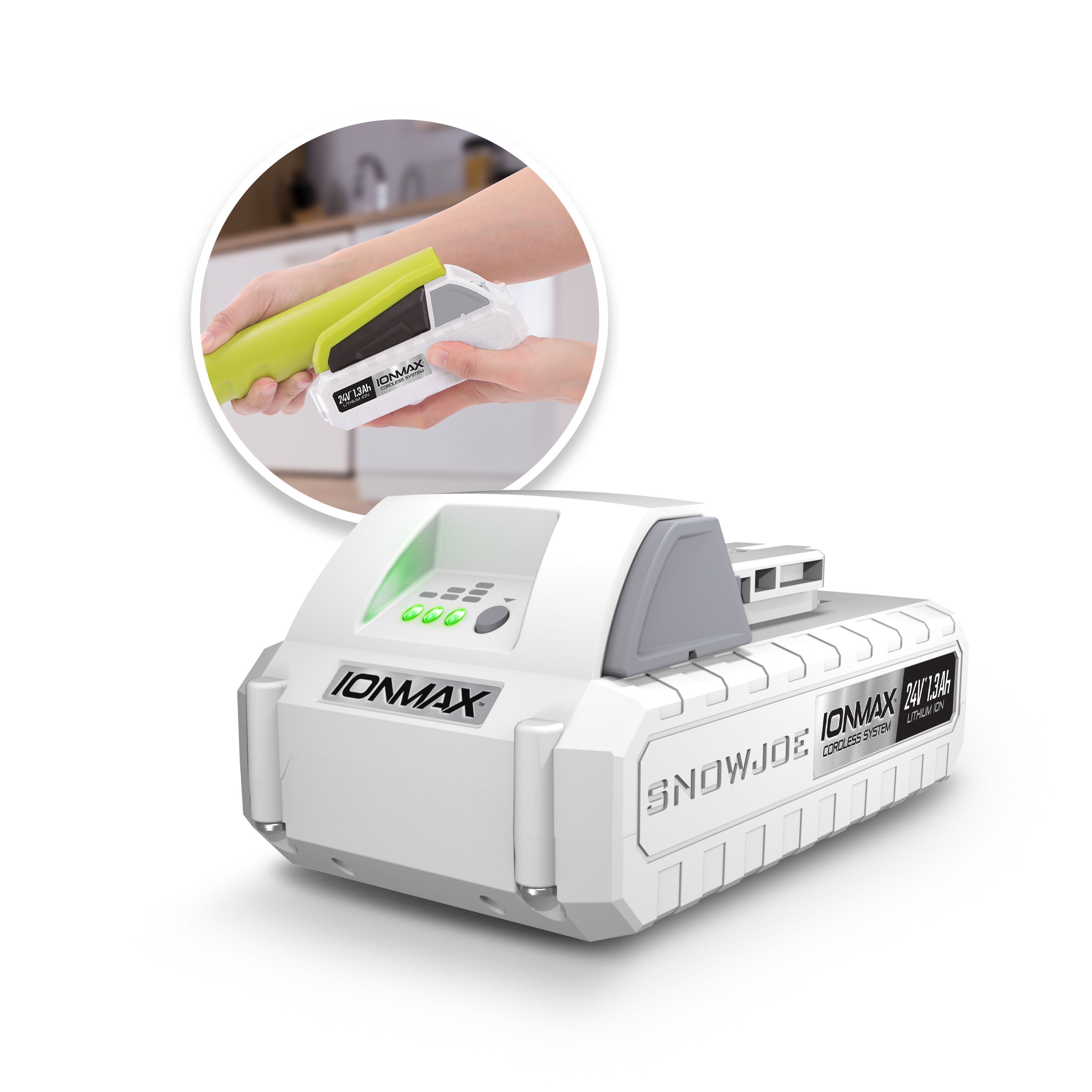 Snow Joe 24VBAT-LTW CERTIFIED AUTHENTIC IONMAX 24-Volt* 1.3-Ah Lithium-ION Battery | Universal for all JOE Brands (Sun Joe, Auto Joe, Snow Joe, Power Joe) IONMAX Devices | Battery Management System | 3-Stage LED Display