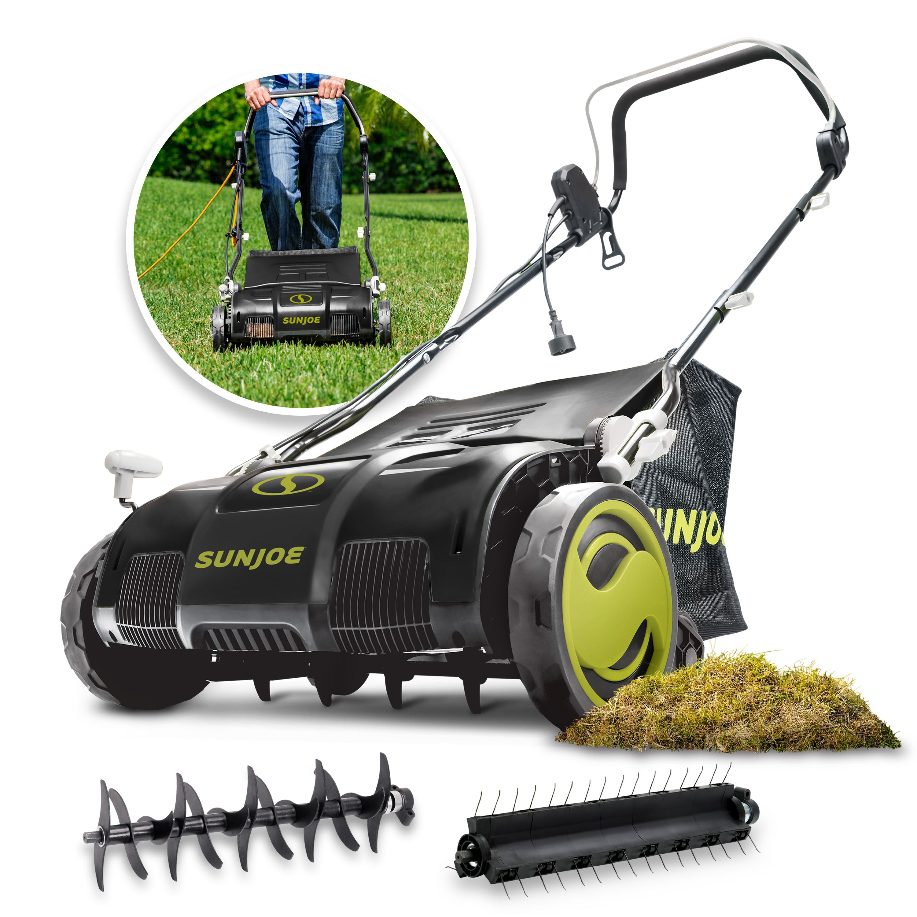 Sun Joe AJ805E Electric Lawn Dethatcher + Scarifier W/ Collection Bag | 15-inch | 13-Amp