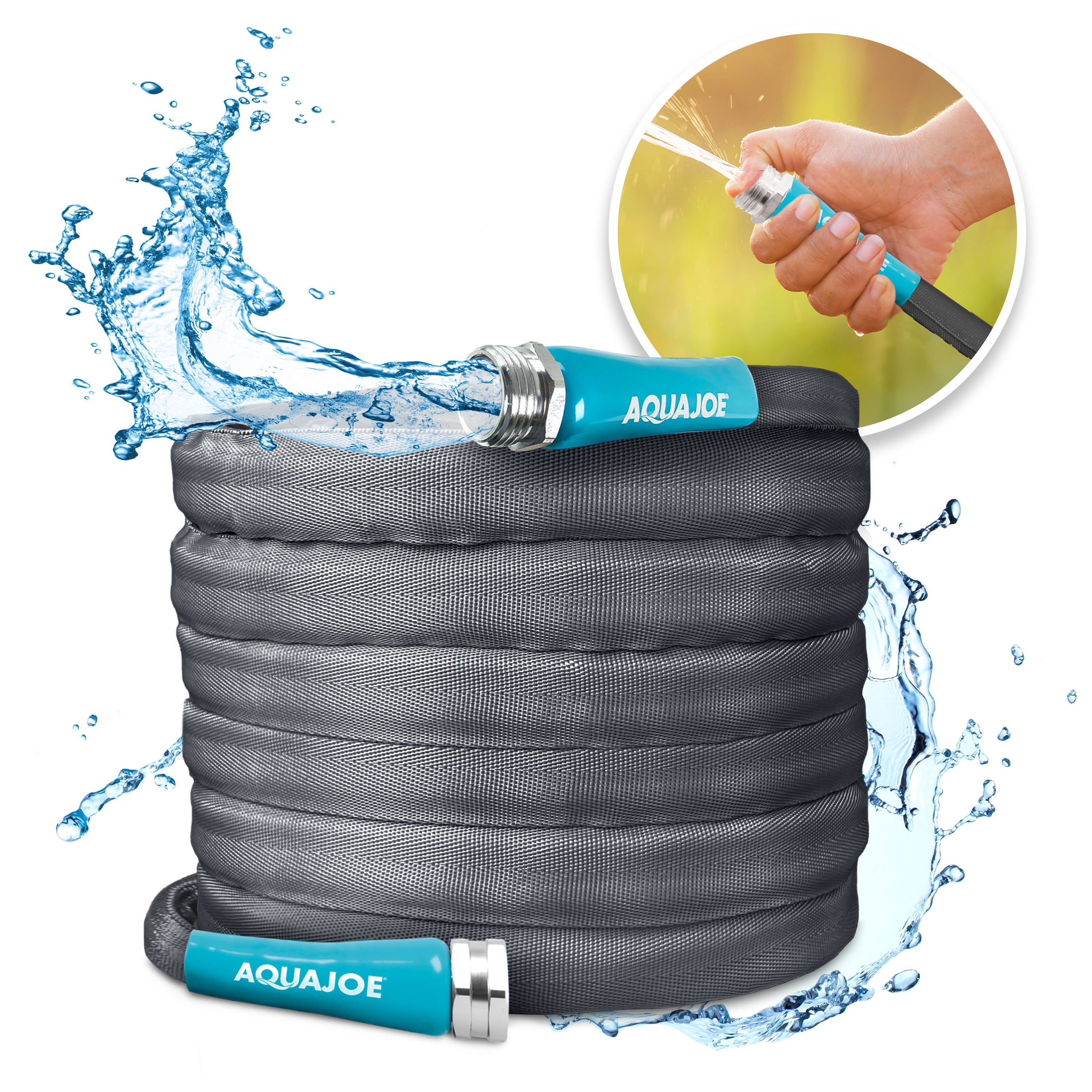 Aqua Joe AJFJH50-58-PRO Ultra Flexible Kink Free Fiberjacket Garden Hose | 50-Foot | Metal Fittings