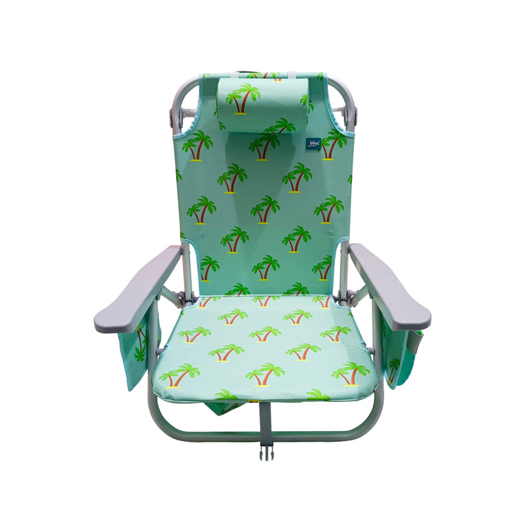 Front view of the Bliss Hammocks Backpack Aluminum Palm Tree Beach Chair.