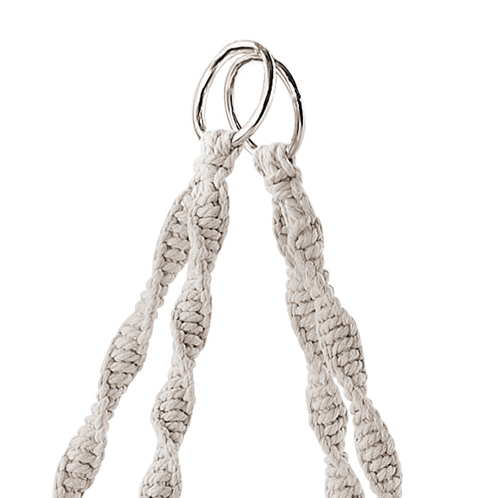 Close-up of the rings to hang the Bliss Hammocks 31.5-inch Wide White Macramé Swing Chair.