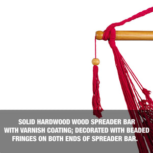 Solid hardwood spreader bar with varnish coating, decorated with beaded fringes on both sides of the bar.