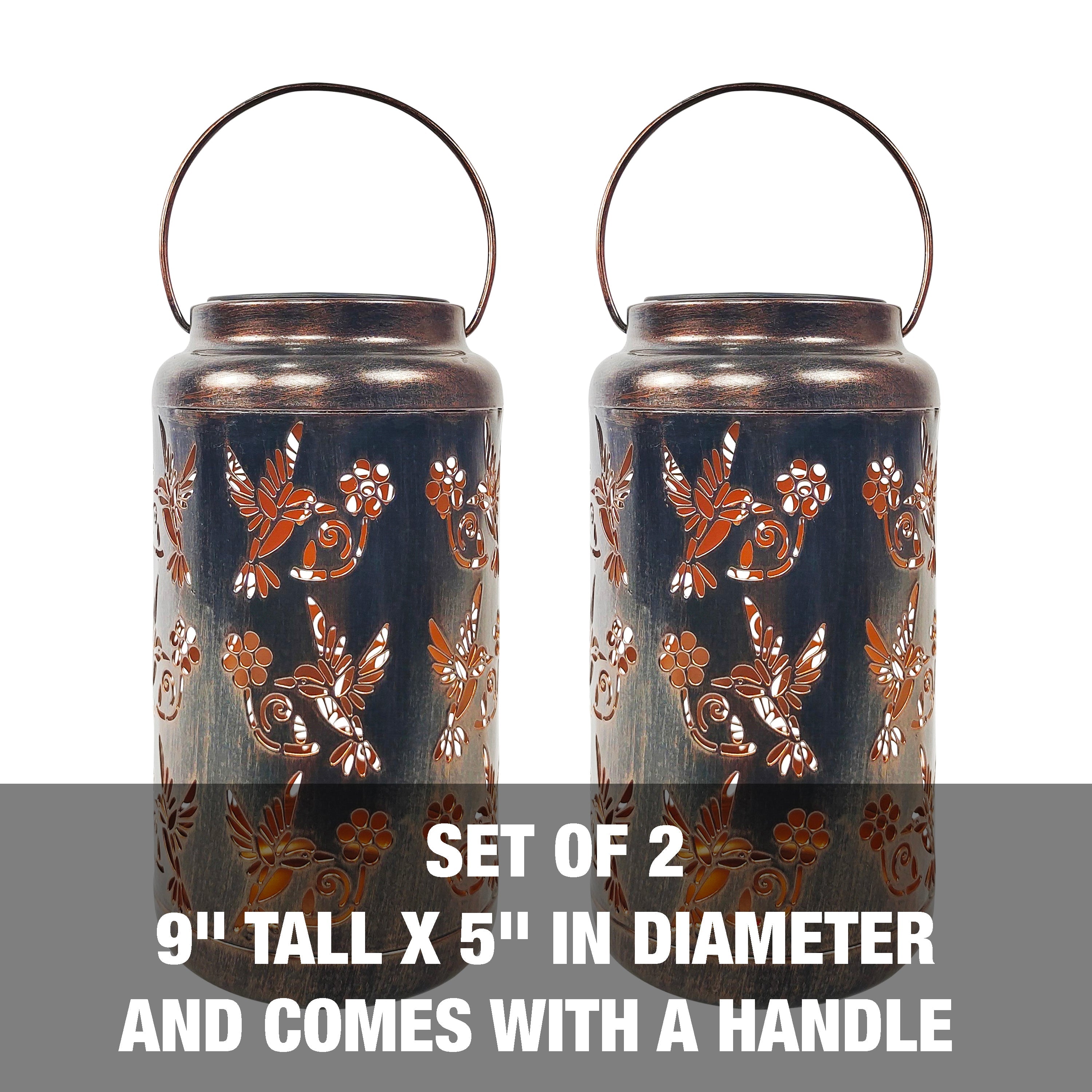 9 inches tall by 5 inches in diameter and comes with a handle.