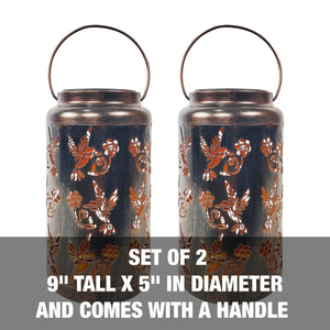 9 inches tall by 5 inches in diameter and comes with a handle.