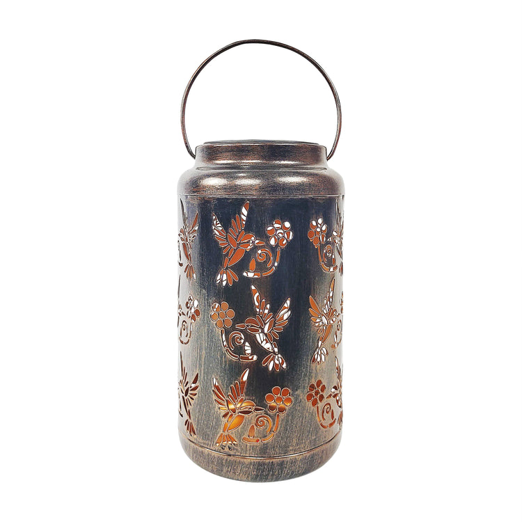 9-inch Solar LED Bronze Lantern with Humming Bird Design.