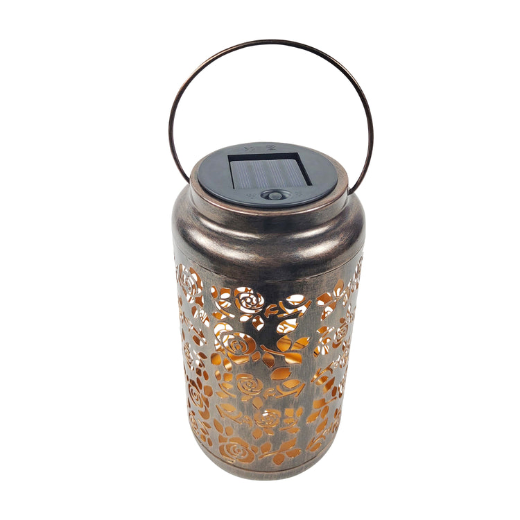 Top-angled view, showing the solar panel on the bronze lantern.