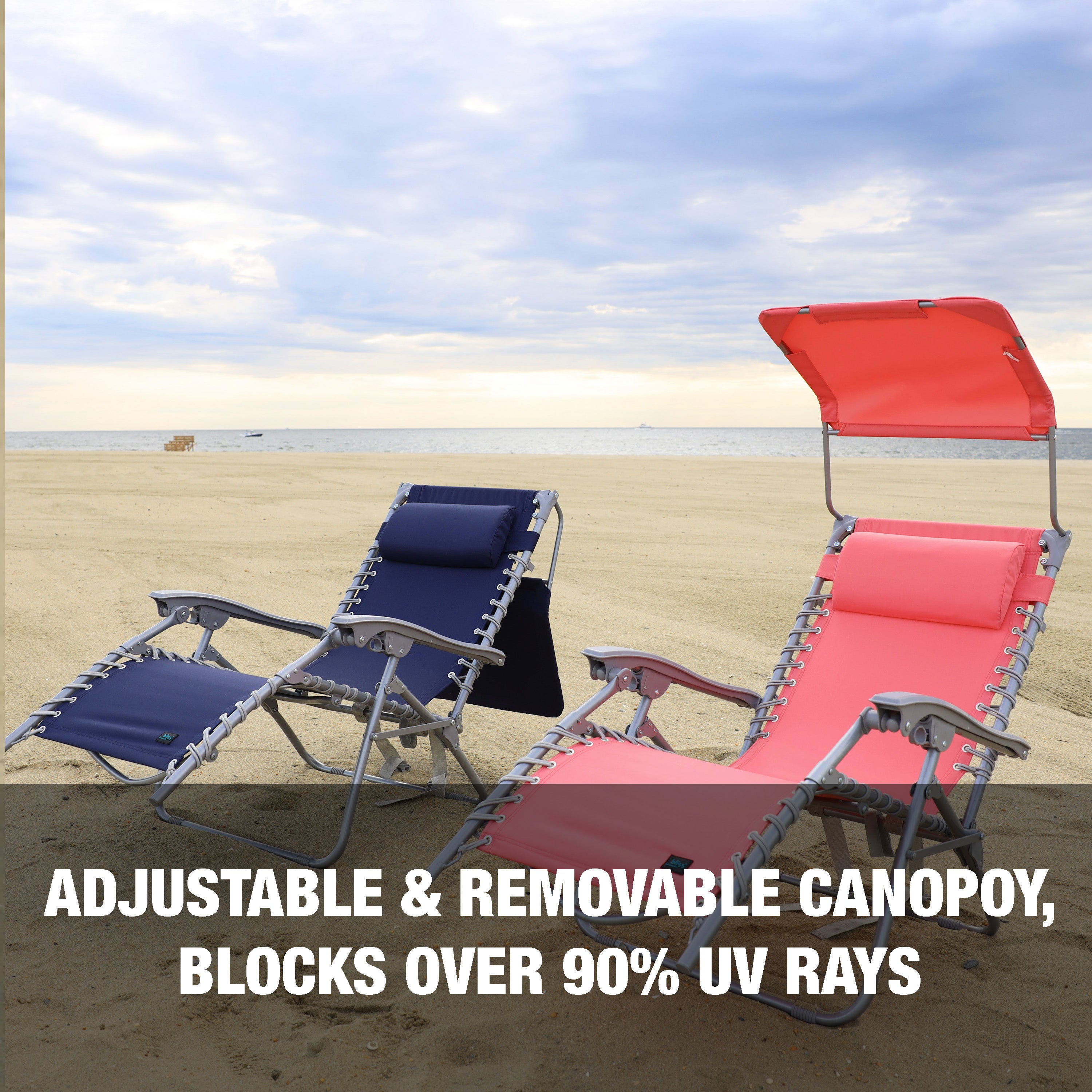 Adjustable and removable canopy that blocks over 90 percent of UV rays.
