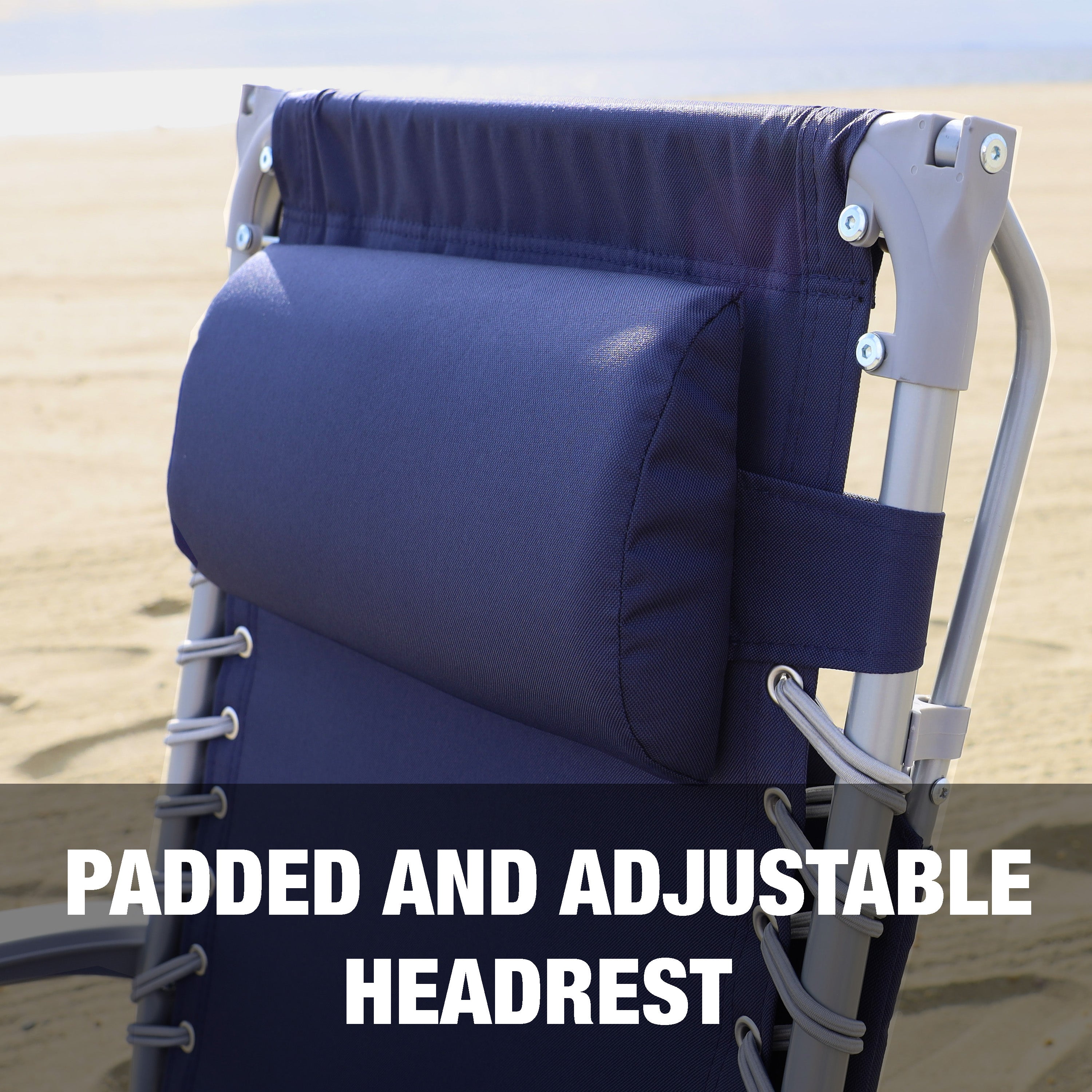 Padded and adjustable headrest.
