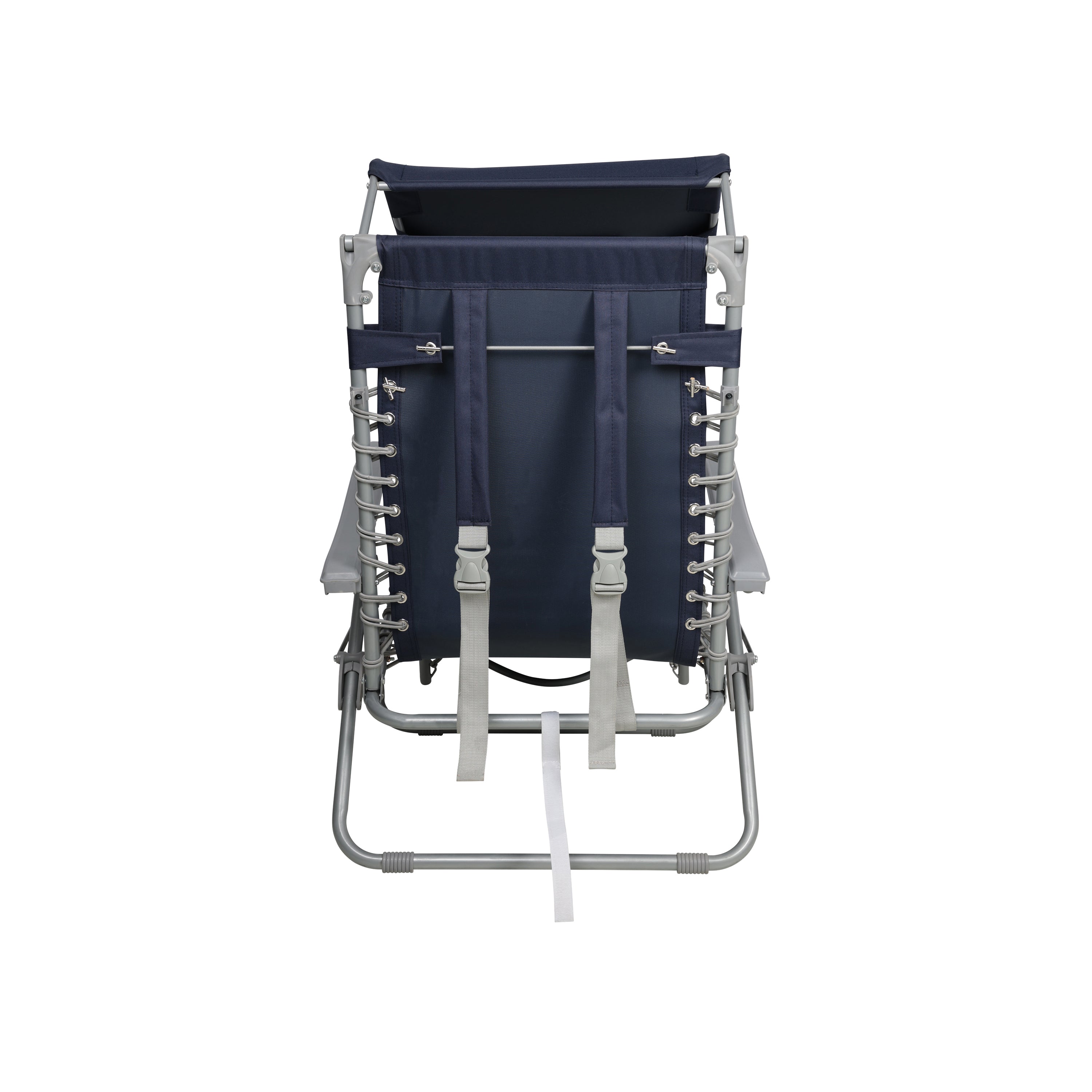 Rear view of a navy color Beach Recliner.