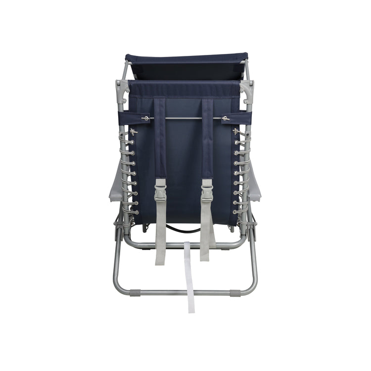 Rear view of a navy color Beach Recliner.