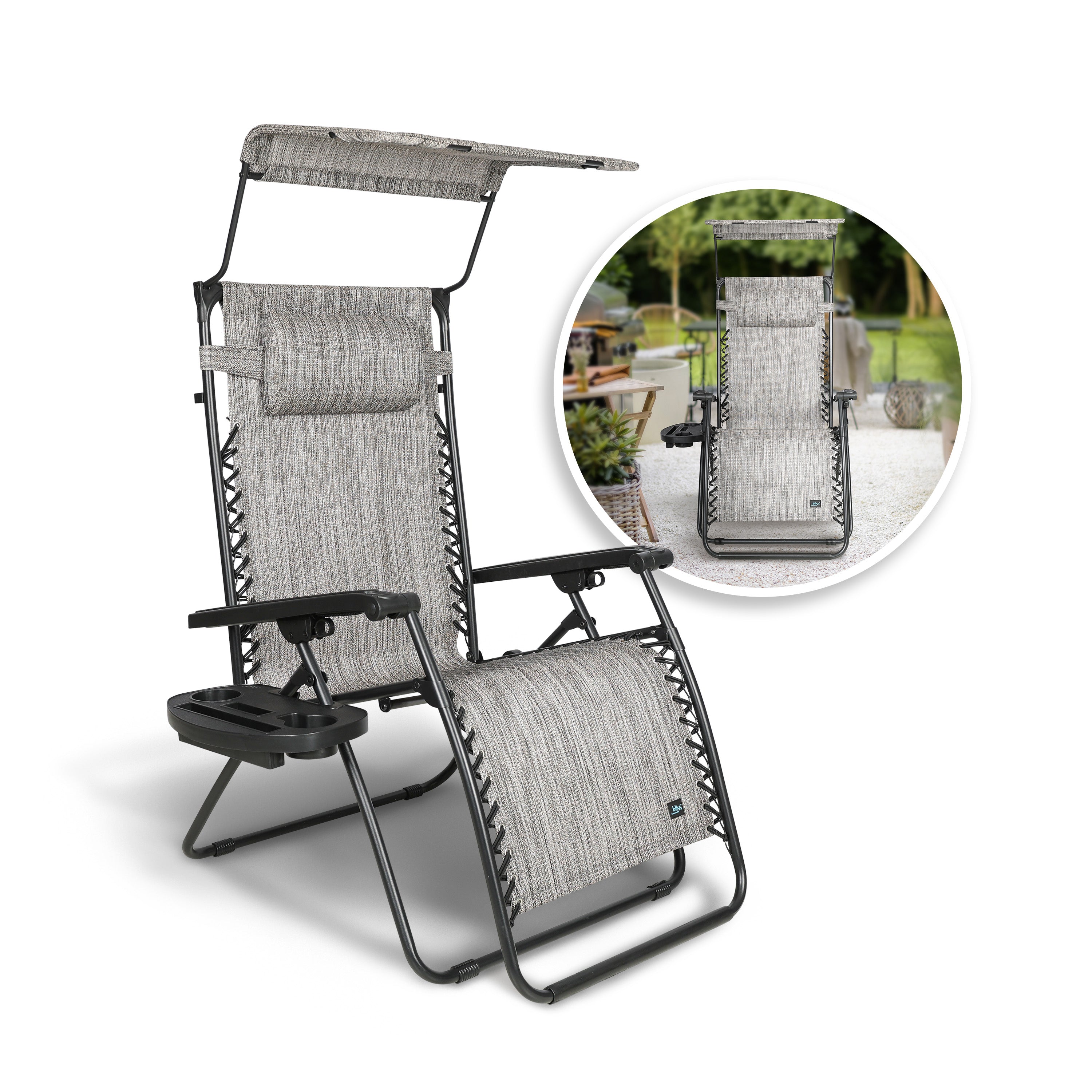 Bliss Hammocks GFC-451WP Gravity Free Chair w/ Canopy , Drink Tray, & Pillow | 30-in. Wide XL | Weather & Rust Resistant | 360 Lb. Capacity