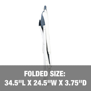 Folded size: 34.5 inch length, 24.5 inch width, and 3.75 inch depth.