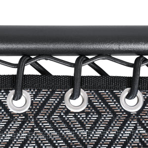 Close-up of the frame and bungees on the 20-inch diamond jacquard folding side table..