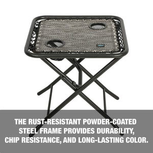 The rust-resistant powder-coated steel frame provides durability, chip resistance, and long-lasting color.