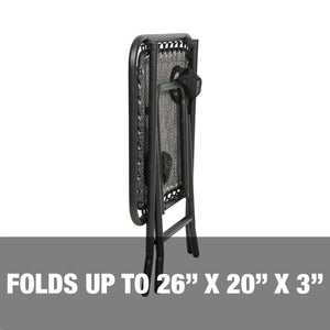 Folds up to a 26 inch height, 20 inch length, and 3 inch width.