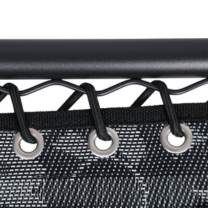 Close-up of the frame and bungees on the 20-inch platinum flower folding side table.
