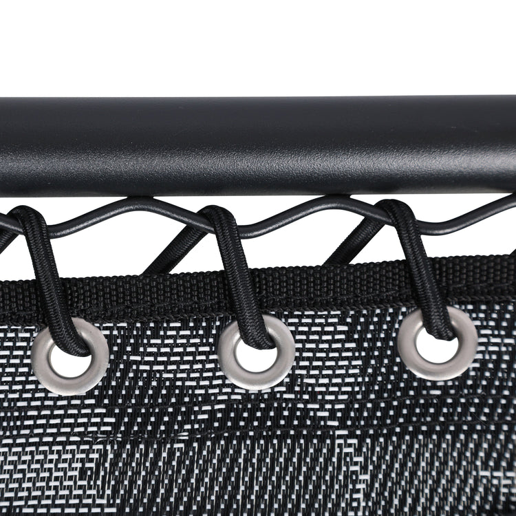 Close-up of the frame and bungees on the 20-inch platinum flower folding side table.