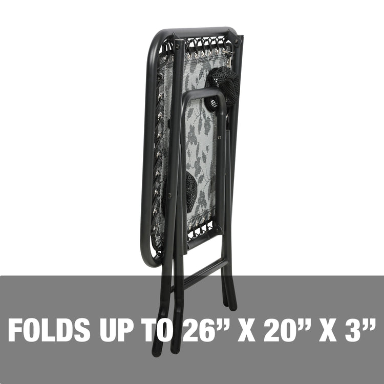 Folds up to a 26 inch height, 20 inch length, and 3 inch width.