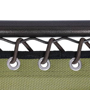 Close-up of the frame and bungees on the 20-inch sage green folding side table.