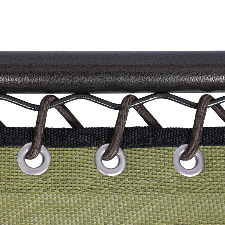 Close-up of the frame and bungees on the 20-inch sage green folding side table.