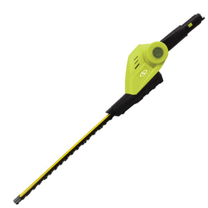 Side view of the hedge trimmer attachment for the Sun Joe 24-volt cordless 3-in-1 yard solution kit.