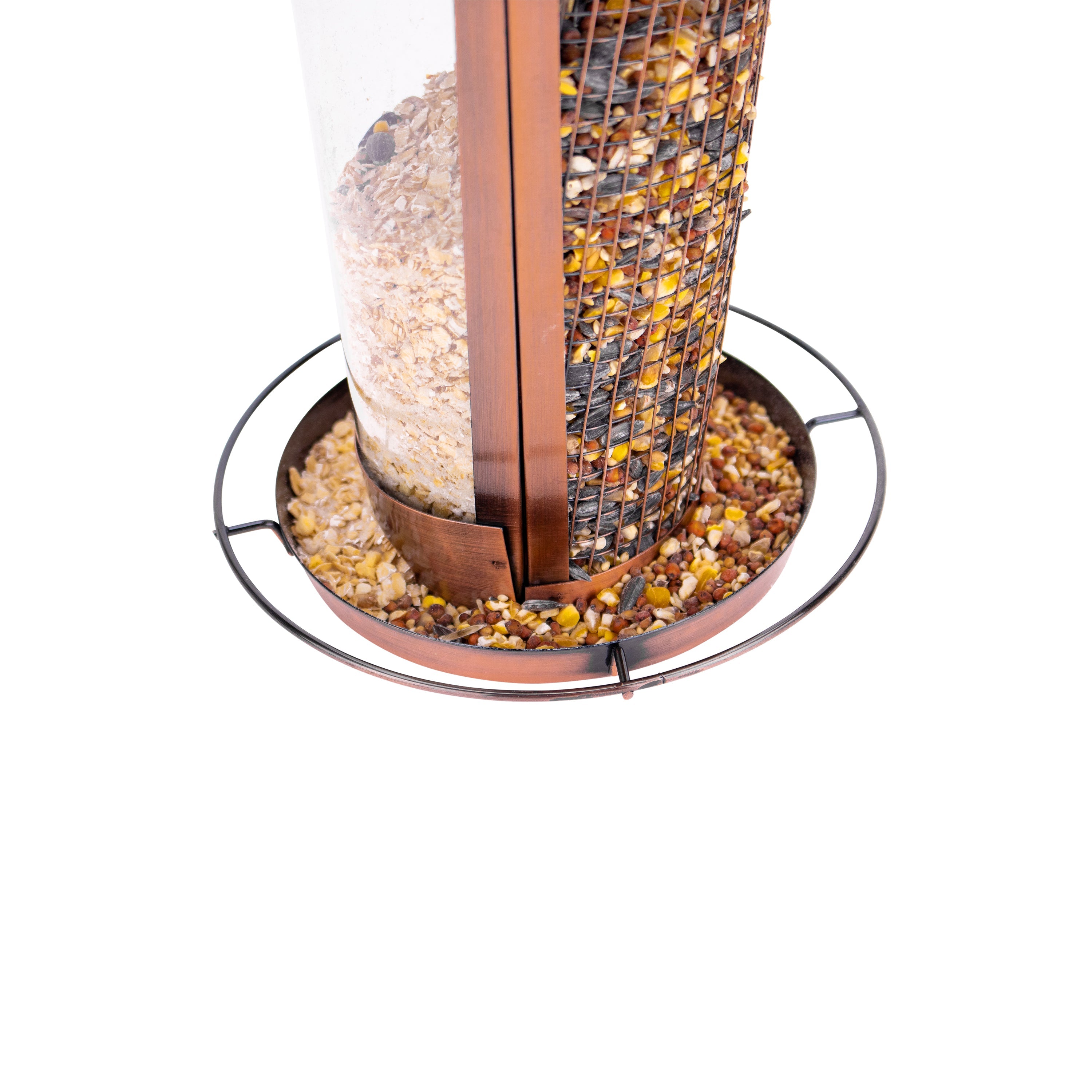 Close-up of the base and circular perch bar on the Bliss Outdoors 2-in-1 Hanging Bird Feeder.