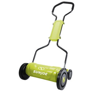 Right-angled view of the Sun Joe 18-inch Silent Push Reel Lawn Mower.