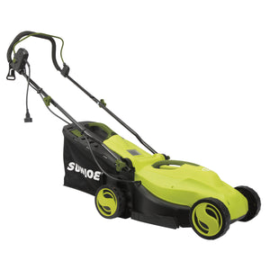 Angled view of the Sun Joe 12-amp 13-inch Electric Lawn Mower.