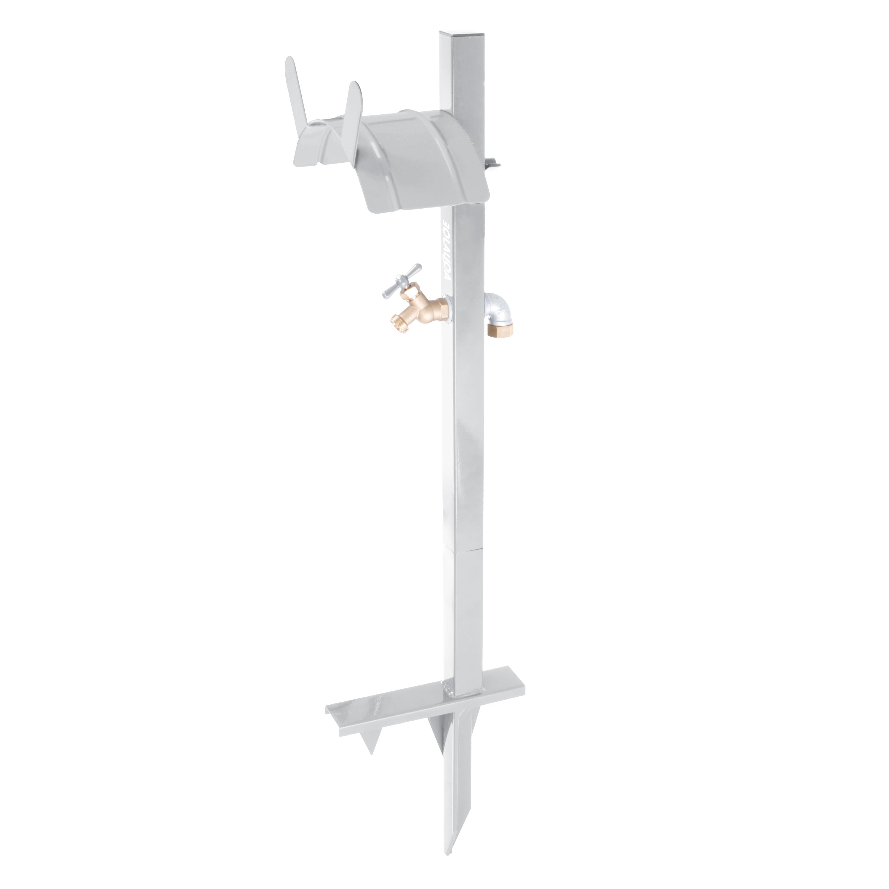 Aqua Joe White Garden Hose Stand with Brass Faucet.