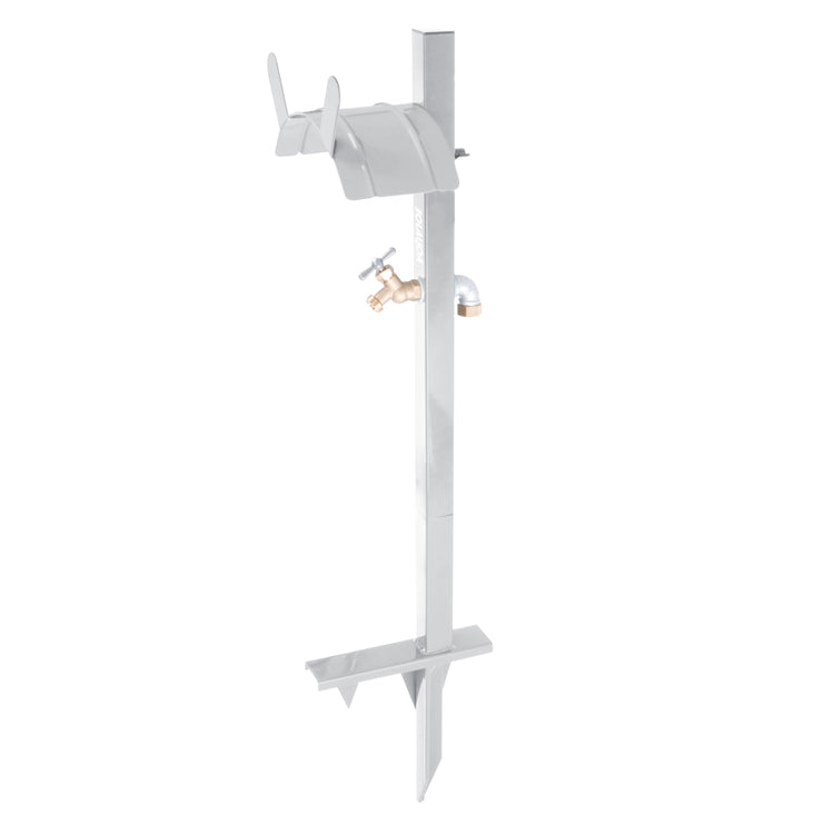 Aqua Joe White Garden Hose Stand with Brass Faucet.