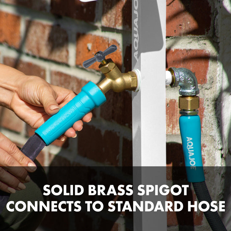solid brass connectiosn of aqua joe hose stand