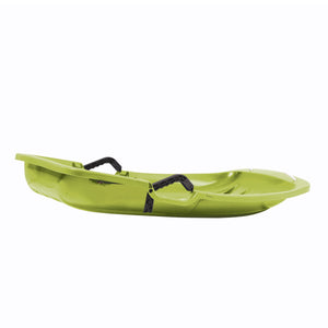 Side view of the Snow Joe 34-inch green-colored kids snow sled.