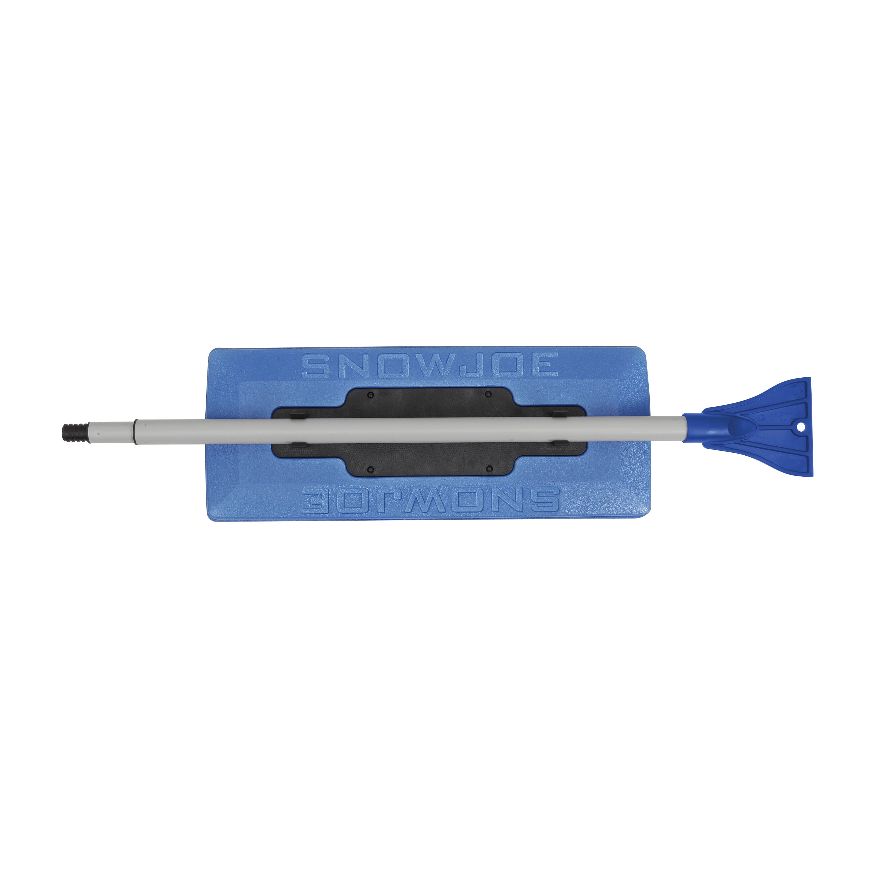 Snow Joe 18-inch 2-In-1 Telescoping Snow Broom and Ice Scraper collapsed with the pole folded.