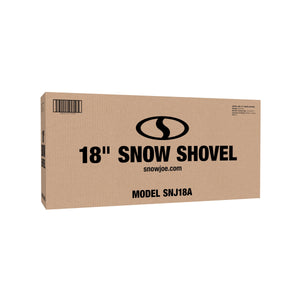 Packaging for the Snow Joe 18-inch Heavy Duty Aluminum Snow Shovel.