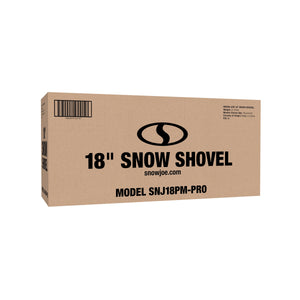 Packaging for the Snow Joe 18-inch 2-in-1 Snow Shovel and Pusher.