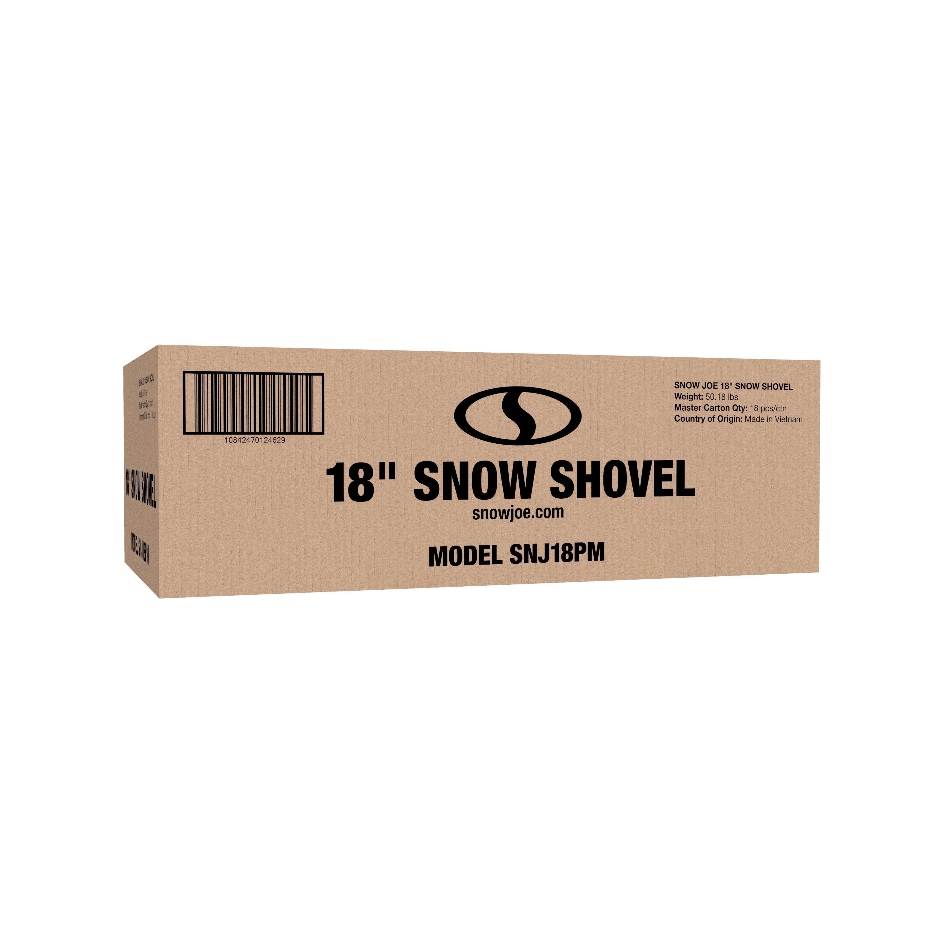 Packaging for the Snow Joe 18-Inch Poly Blade Snow Shovel.