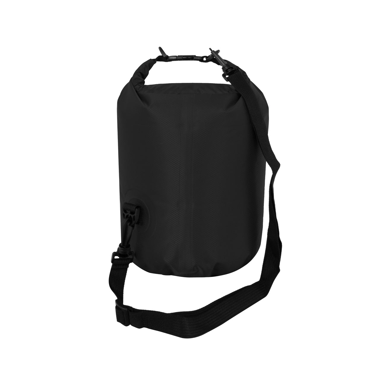View of the shoulder strap on the TrailGear 5-liter heavy-duty black dry bag.