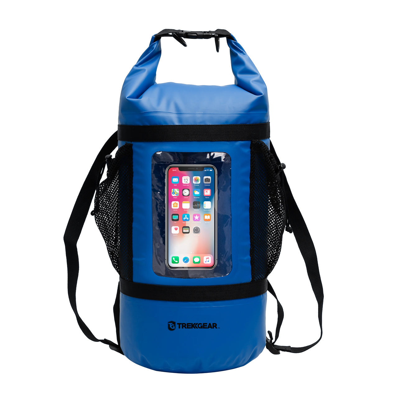 Trail Gear TG-806-BL Dry Bag Back Pack /w Netted Pockets | Outdoor, Travel, Camping, Hiking | Waterproof, Durable | 20 L (Blue)