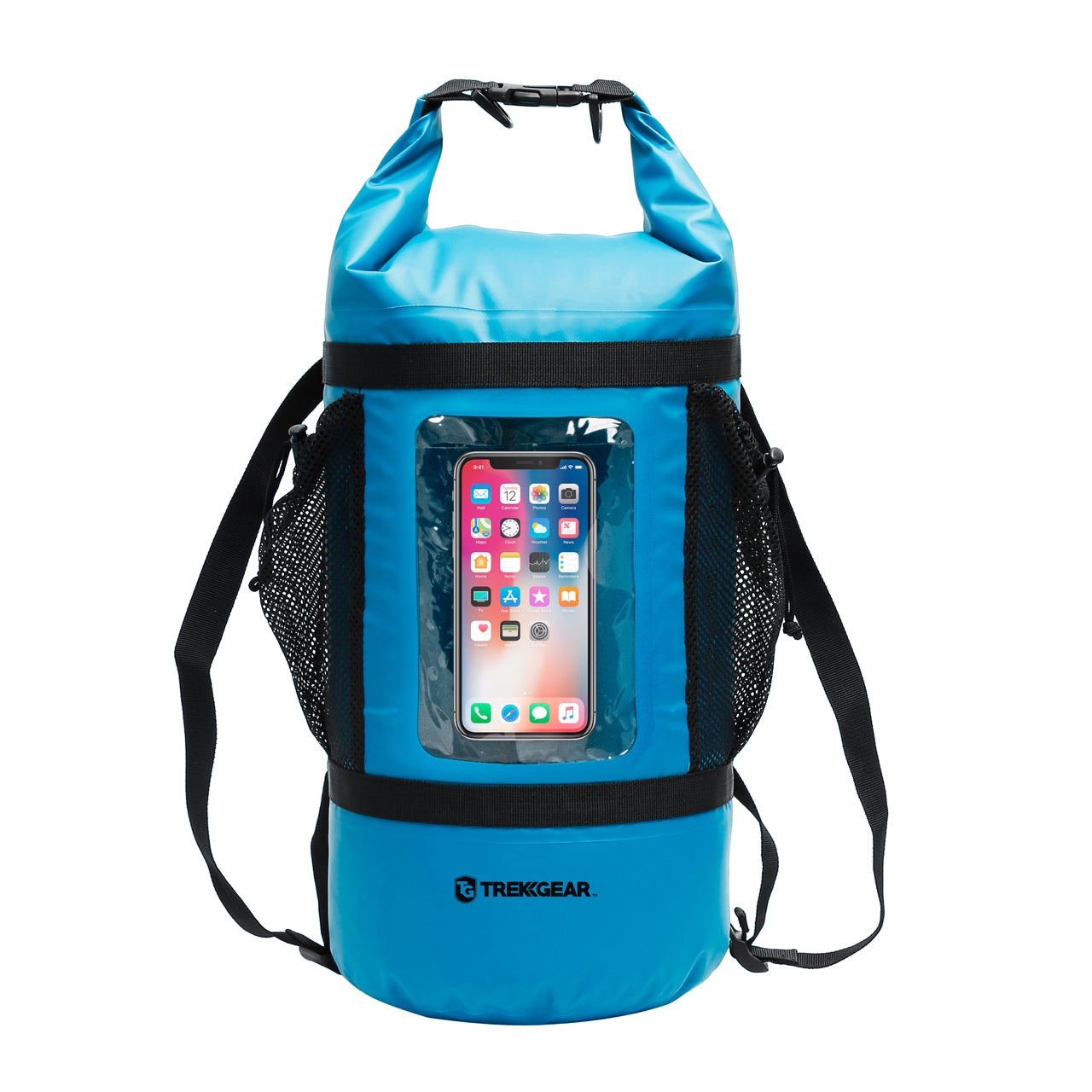 Trail Gear TG-806-SB Dry Bag Back Pack /w Netted Pockets | Outdoor, Travel, Camping, Hiking | Waterproof, Durable | 20 L (Sky Blue)