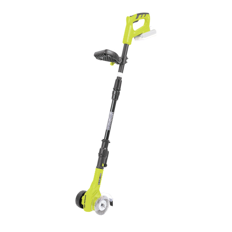 Angled view of the Sun Joe 24-Volt cordless weed sweeper kit.