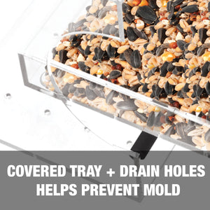 Covered tray and drain holes helps prevent mold.