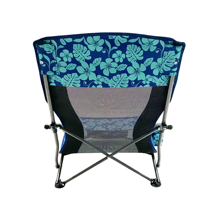 Rear view of the Bliss Hammocks Collapsible Blue Flower Beach Chair.