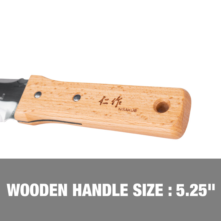 Wooden handle size is 5.25 inches.